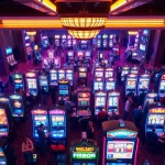 Aksi para pemain dalam menikmati aplikasi slot dengan mesin slot berwarna cerah.