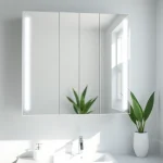 Install a sleek mirrored bathroom cabinet with light to enhance your bathroom's ambiance.
