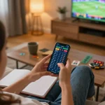 Canada online casinos reddit show a sports betting session at home on a smartphone with odds displayed.