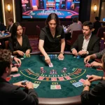 Engaged players at migliori casino online europei live blackjack table with professional dealer overseeing gameplay