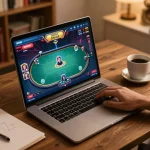 Engaging online casino experience with slot bonus new member 100 displayed on laptop screen, showcasing action in a cozy environment.