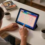 Engaging in a live draw hk lotto session on a tablet, capturing the excitement of online lottery gameplay.