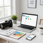 Purchase PLR Content in a modern workspace with a marketer analyzing sales data and strategies.