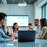 AI assistant for enterprise teams enhancing collaboration among diverse professionals in an office setting.