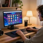 Experience the thrill of gaming with 58win on a stylish online setup, showcasing exciting slot game action.