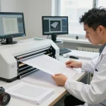 Kỹ thuật viên chuyên nghiệp bóc giấy ép plastic tại một phòng lab phục hồi chuyên nghiệp, trình diễn các kỹ thuật tiên tiến.