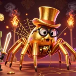 Engage with m88 link in this vibrant casino-themed illustration showcasing a golden tarantula and a brave beetle knight.