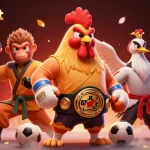 Engage in sbobet daftar betting strategies with dynamic 3D illustration of Muay Thai rooster, monkey martial artist, and crane master.