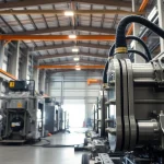 Showcasing industrial hydraulics solutions in action within a modern factory environment.