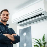 Trane HVAC system installation highlighting a technician's expertise and modern equipment.