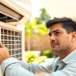 Technician providing hvac services minneapolis in a residential setting, ensuring quality air conditioning maintenance.