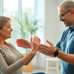 Engaged patient receiving griesbach physiotherapy in a modern clinic setting.
