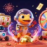 Experience winning excitement at situs judi with Martian gecko exploring golden slot treasures.