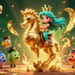 Plongez dans l'univers d'un nouveau casino en ligne avec notre illustration captivante de la princesse sirène et son hippocampe en armure.
