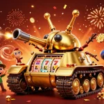 Illustration d'un casino français en ligne dans un tank en or avec des éléments de jeux dynamiques.