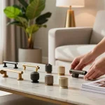 Premium handles displayed in a stylish living room, showcasing elegance and craftsmanship.