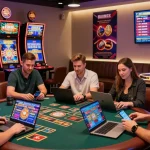 Engaging scene showcasing best credit card casinos for UK players with players in a vibrant casino setting enjoying games, bonuses, and promotions.
