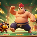 Experience thrilling gameplay with slot hoki in this colorful casino-themed scene featuring battle-ready characters.