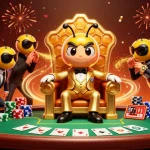 Illustration dynamique du meilleur casino en ligne France avec des personnages colorés et une ambiance festive.