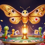 Jouez sur un site de poker en ligne avec une scène dynamique de poker illustrée par un papillon atlas en 3D.