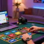 Engaged player at online casinos that accept credit cards with vibrant digital gaming atmosphere and secure transactions.