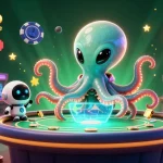 Découvrez des jeux au casino en ligne France avec une illustration d'un octopus spatial et un robot.