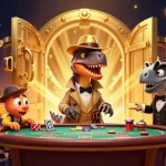 Jouez de manière passionnante sur un casino français en ligne avec cette illustration dynamique montrant des personnages de jeu.