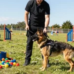 Professional K9 training scene featuring rokok88 daftar harnesses and gear in action.