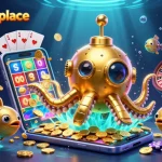 Play casino games at saintnicolasplace with a golden kraken submarine among slot reels and coins.