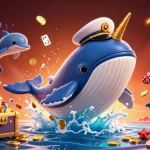 Profitez de l'expérience du meilleur casino sans KYC avec une illustration mettant en scène une baleine et des dauphins joyeux.