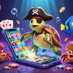 Visuel captivant sur un nouveau casino en ligne avec une tortue pirate et un crabe hermite flottant parmi des trésors, offrant une expérience ludique.