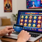 Player using credit card to deposit at online credit card casinos in cozy home setting.