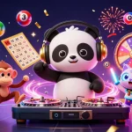 Vivez l'expérience du meilleur site de paris sportif avec un DJ panda animé et un décor festif.