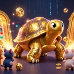 Découvrez un nouveau casino en ligne avec une tortue dorée jouant à un flipper, entourée de trésors.