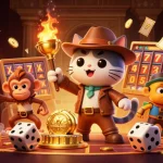 Explorez le nouveau casino en ligne avec des artefacts et des symboles lumineux dans une scène animée.