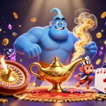 Découvrez le meilleur casino sans KYC avec des joyaux scintillants et des pièces d'or dans une scène magique.