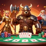 Plongez dans l'univers du casino en ligne argent réel avec un ours viking et une aigle valkyrie jouant au poker.